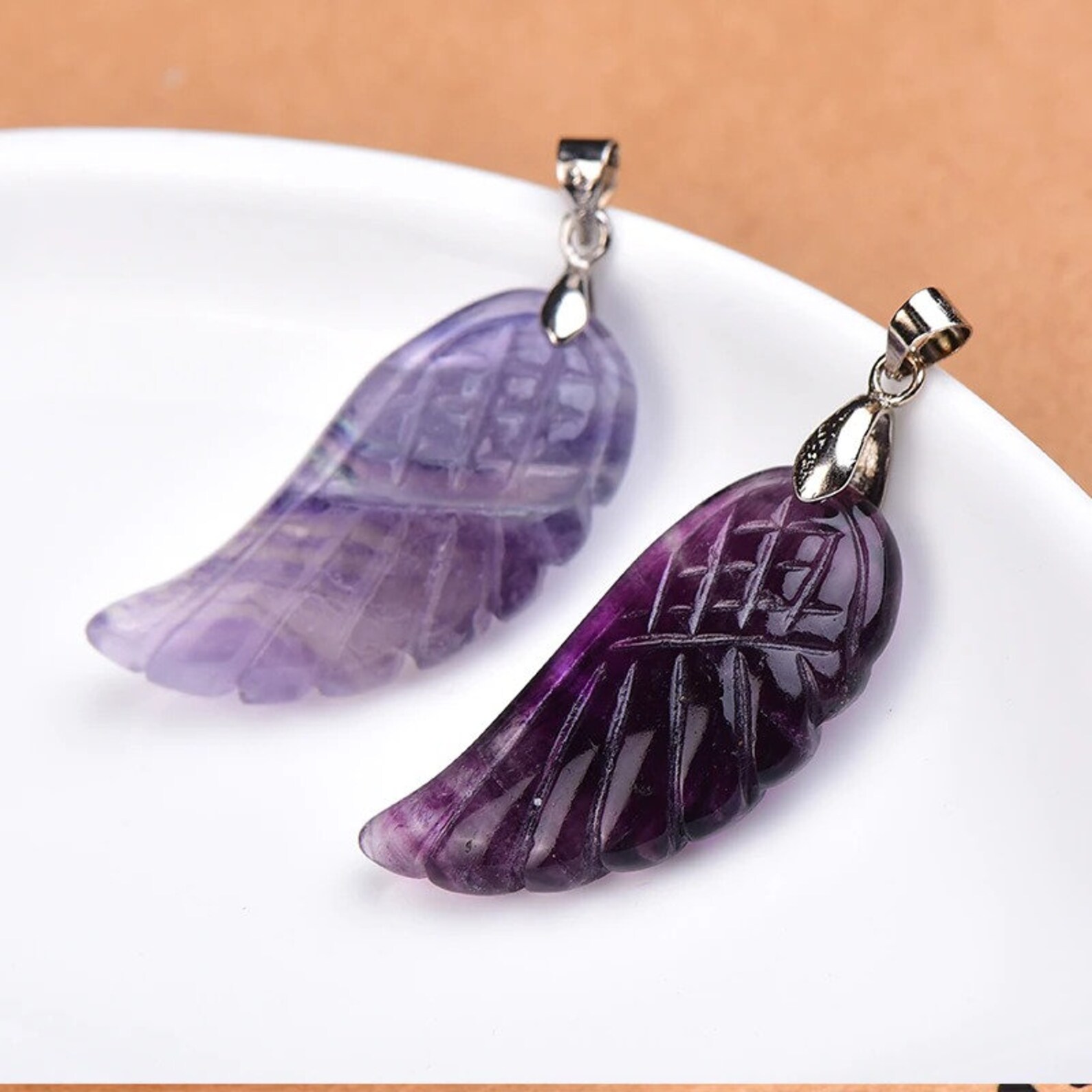 Amethyst Angel Wing Pendant Simple Crystal Pendant Natural Etsy