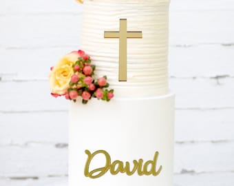Personalized Mirror Acrylic Cross Cake Charm: Christening, Baptism, Communion