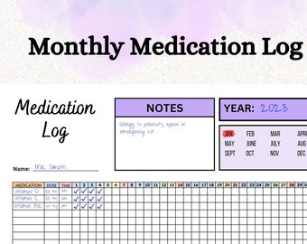 Utskrivbar månatlig medicinrapport: A4, brev (digital nedladdning)