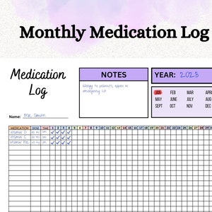 Maandelijks medicatielogboek | Afdrukbaar supplement-trackingblad | Medicatietracker | Medicatieschema | A4 | Brief | Grafiek Maandelijkse medicatielijst