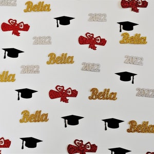 Confeti de graduación con nombre personalizado y gorra/diploma/2025 en color personalizado, decoración de mesa, decoración de graduación.