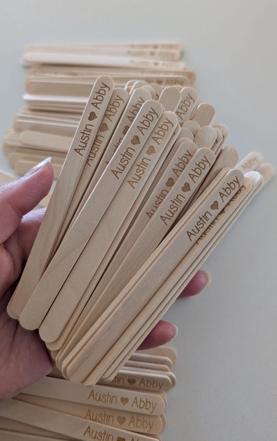 Custom Engraved Bulk Popsicle sticks, Personalized Birch Wood Food Grade Ice cream sticks, monograms, Business Logos, 1000+ pieces