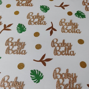 Woodland Baby Shower Confetti: Personalized Name, Green Leaves