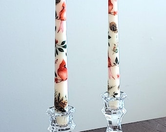 Cardinal Christmas Taper Candles: Handmade Winter Berry Decor