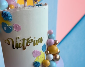 Cake Charm Personalized Name, Cake Decoration, Custom Name Cake in Metallic Cardstock
