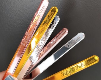 Personalized Engraved Mirrored Acrylic Cakesicle Sticks: Party Favors