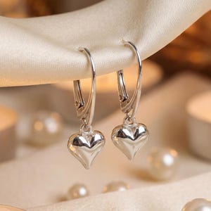 Sterling Silver Heart Charm Leverback Earrings: Handmade UK Jewelry