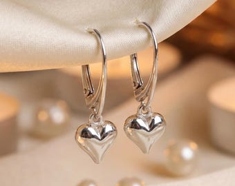 Sterling Silver Heart Charm Leverback Earrings: Handmade UK Jewellery