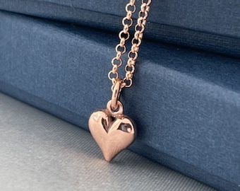 Rose Gold Heart Charm Necklace. Rose Gold Love Heart Pendant. Delicate Heart Charm in Rose Gold. Rose Gold Necklaces. Gift for her.