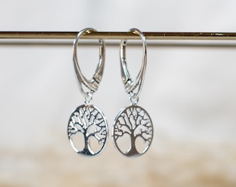 Sterling Silver Tree of Life Charm Lever back Earrings, Family Tree symbolic earrings, Symbolic 925 Sterling Silver Lever Back Earrings,