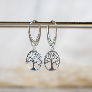 Sterling Silver Tree of Life Charm Lever back Earrings, Family Tree symbolic earrings, Symbolic 925 Sterling Silver Lever Back Earrings,