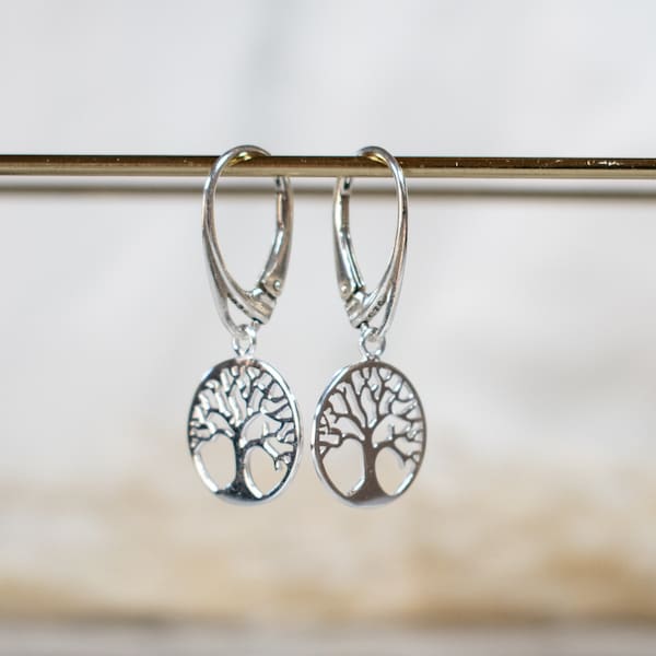 Sterling Silver Tree of Life Charm Lever back Earrings, Family Tree symbolic earrings, Symbolic 925 Sterling Silver Lever Back Earrings,