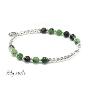 Ruby Zoisite and 925 Sterling Silver Bead Bracelet