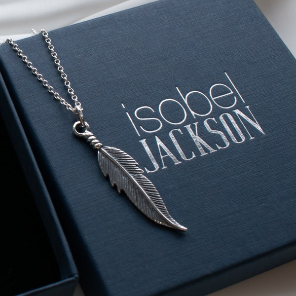 Large 925 Sterling Silver Feather Pendant Necklace - Symbolic Charm