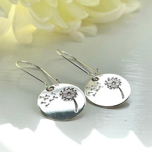 925 Sterling Silver Dandelion Earrings: Dangly Flower Charms, Handmade