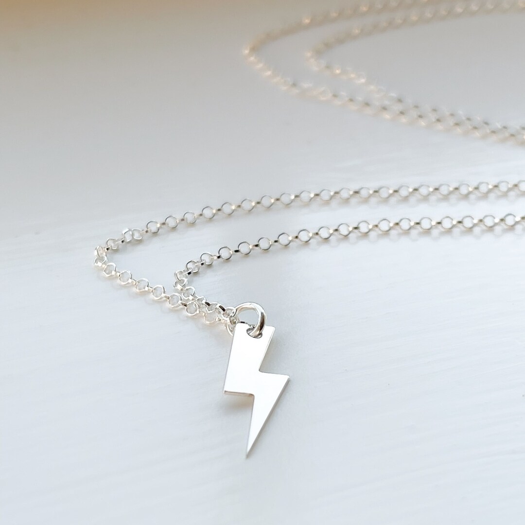 Lightning Bolt 925 Sterling Silver Necklace Stardust Etsy