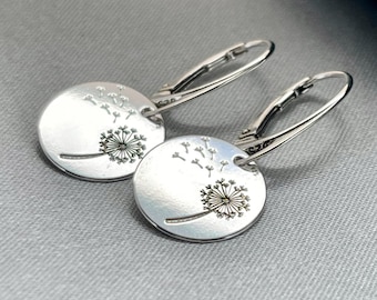 925 Sterling Silver Dandelion Flower Lever back Earrings. Flower Charm Dangly Silver Earrings. Make a Wish Earrings Isobel Jackson Jewellery