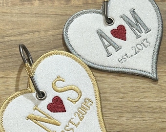 Personalized Embroidered Heart Bag Tag | Custom Initial Keychain