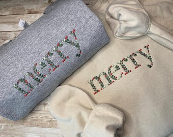 Pre-Order White MERRY CHRISTMAS Multicolor Embroidered Sherpa Pullover Sweatshirt