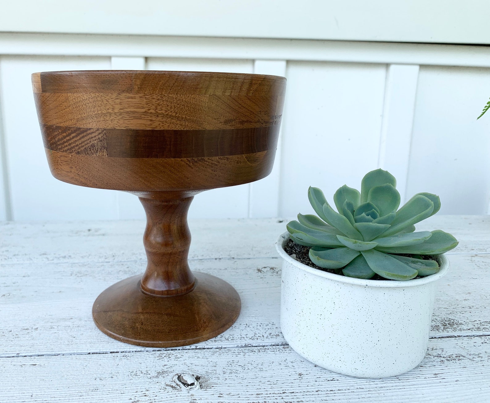 Vintage Wooden Pedestal Bowl vintage decor home decor Etsy