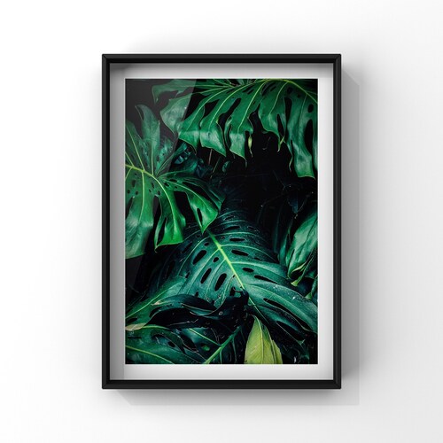 Dark Tropical Jungle Leaf Art Print Framed Botanical Wall Etsy UK