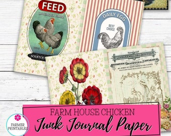 Bauernhof Huhn Junk Journal Seiten: Vintage Ephemera (Digitaler Download)