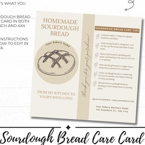 Bewerkbare zorgkaart zuurdesem, kaartsjabloon brood, canvas sjabloon, bakkerijbedrijf, onderhoudsinstructies brood Afdrukbare onderhoudsgids