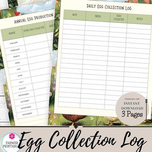 Registro de huevos imprimible / Hojas de recolección diaria de huevos y registro de producción anual para gallinas de traspatio