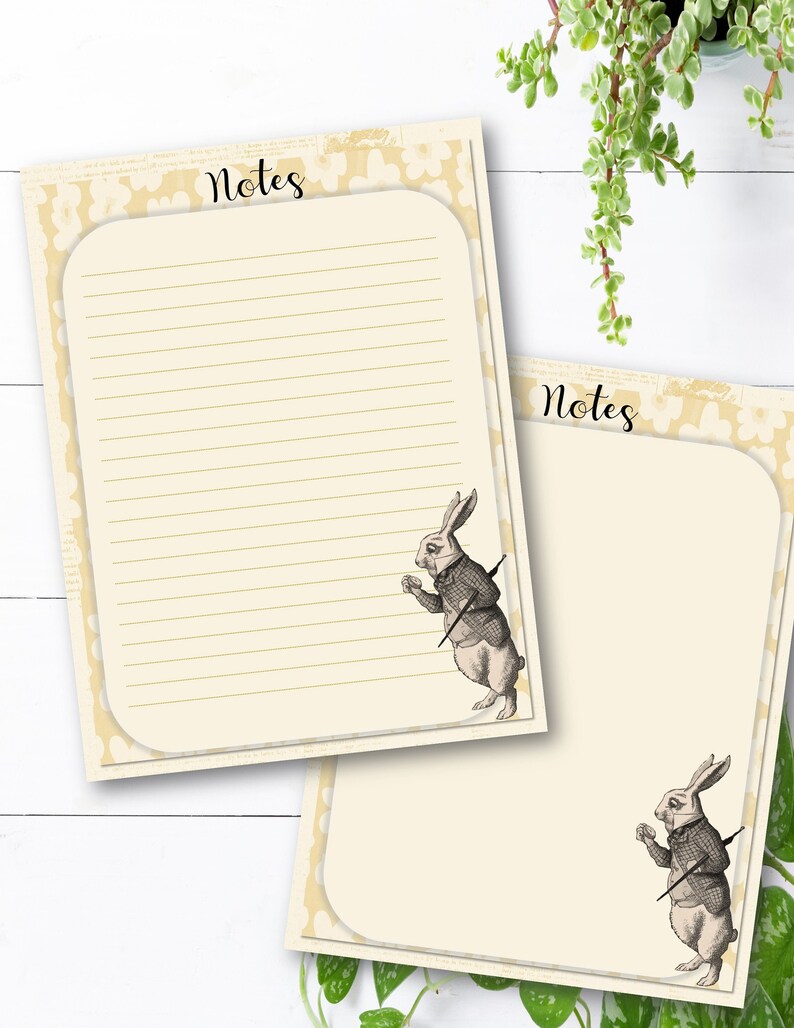 Printable Letter Writing Paper, Vintage Rabbit Lined Note Paper ...