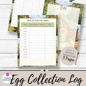 Registro de huevos imprimible / Hojas de recolección diaria de huevos y registro de producción anual para gallinas de traspatio
