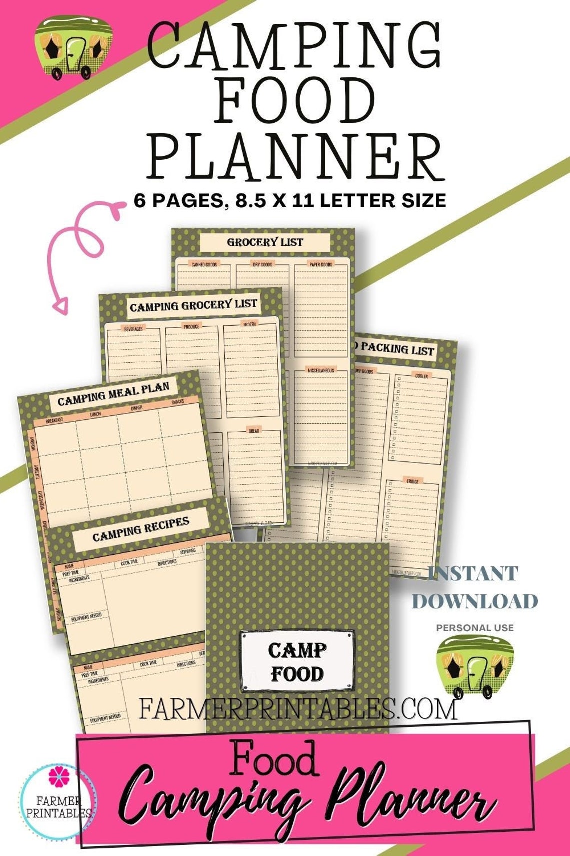 Printable Camping Meal Food Planner, Camping Grocery List, Camping ...