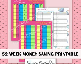 Fun 52 Week Saving Money Planner Printable Sheet Money Saving Plan Digital