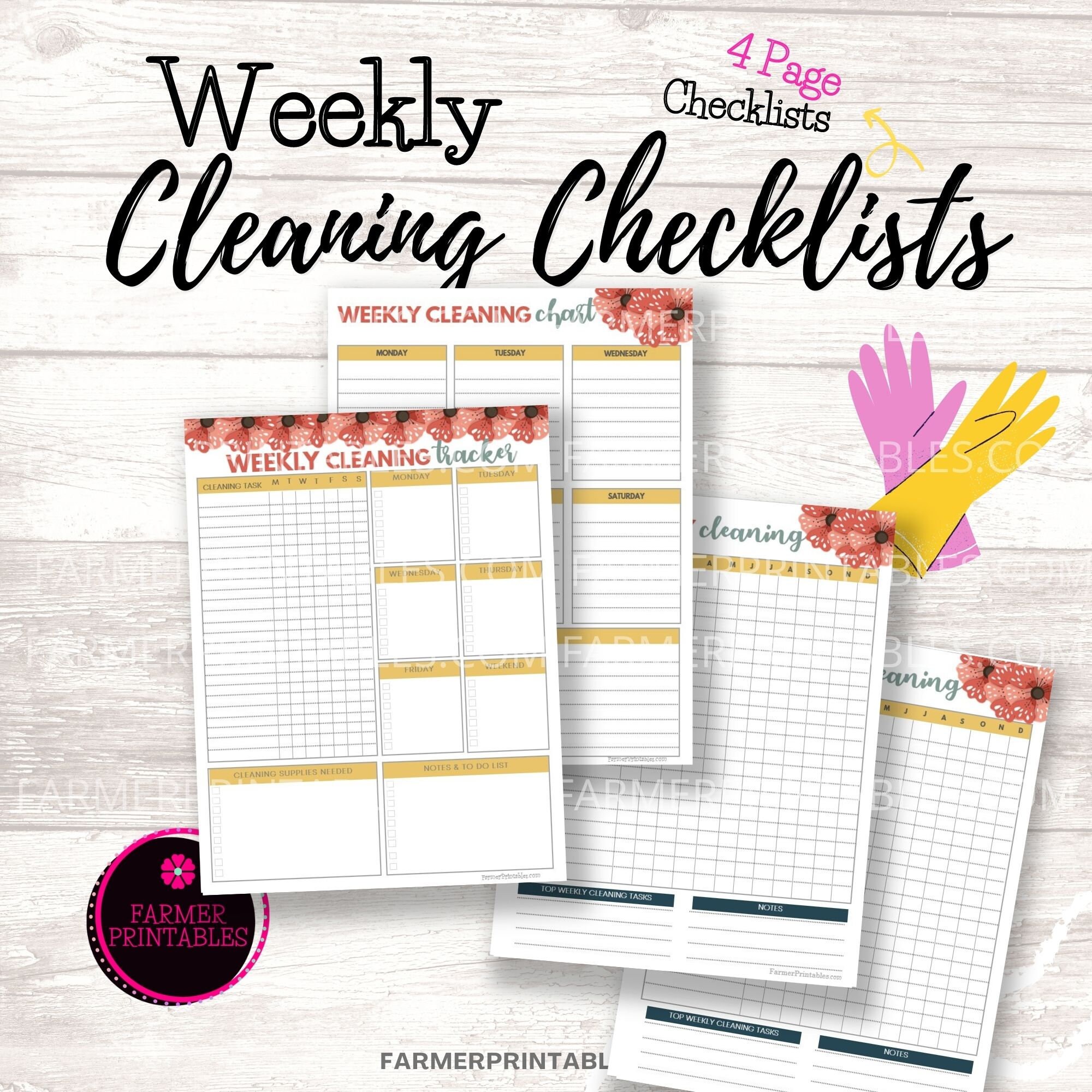 Weekly Checklists Printable, Home Cleaning Checklists Digital Download ...