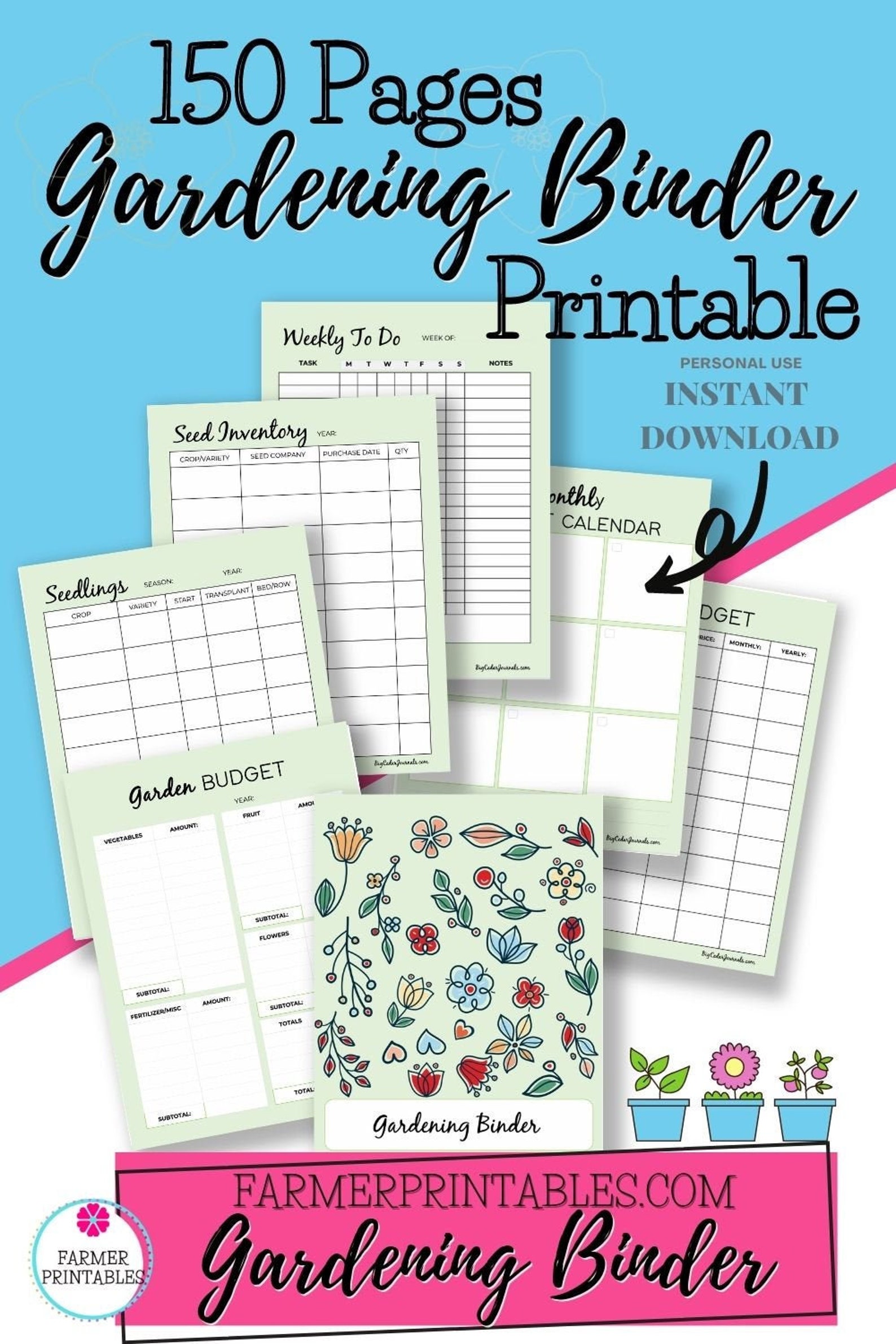 Gardening Binder Printable, 150 Pages, Seed Inventory, Garden Budget