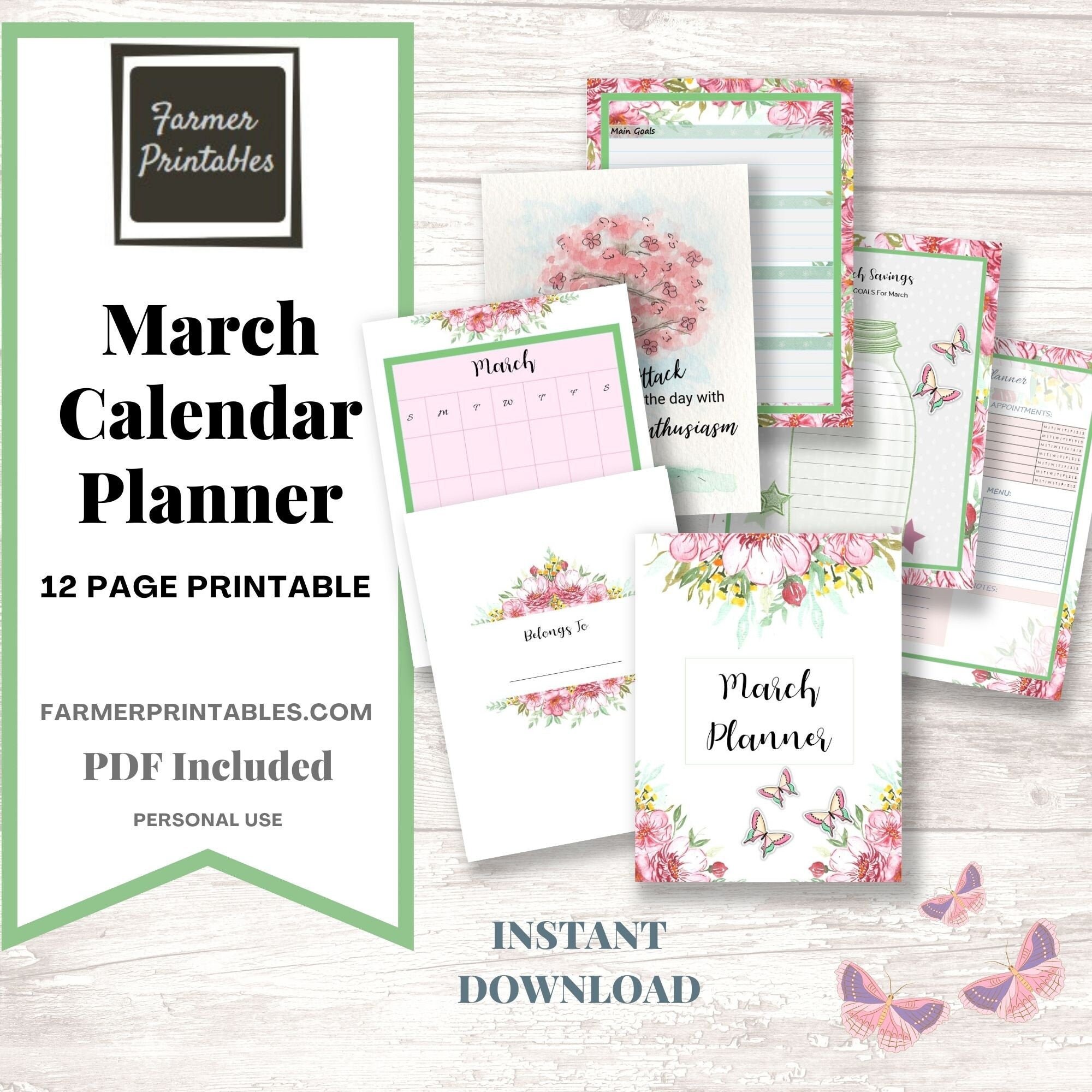 März Kalender Planer druckbare, März Kalender druckbare, März