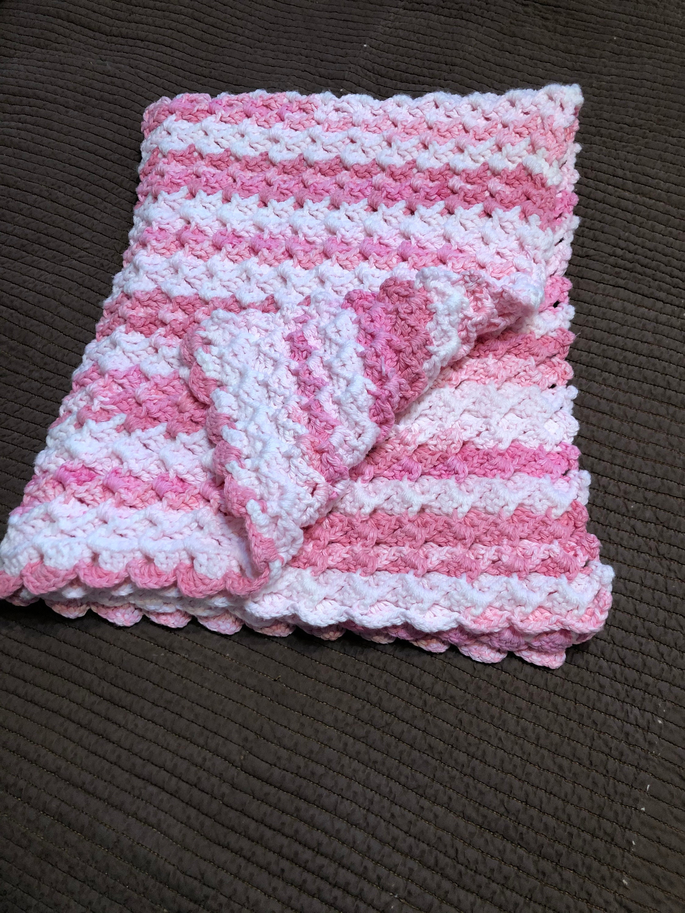 Crochet Baby Blanket Pink/White Handmade Etsy