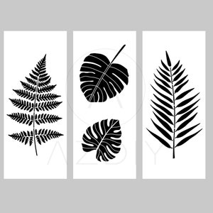 Leaf Stencils - Pack of 3 Tropical Leaf Template Fern Leaf Monstera Palm Leaves Botanical Leaves Plants Reusable Stencils for Wall, Sign DIY