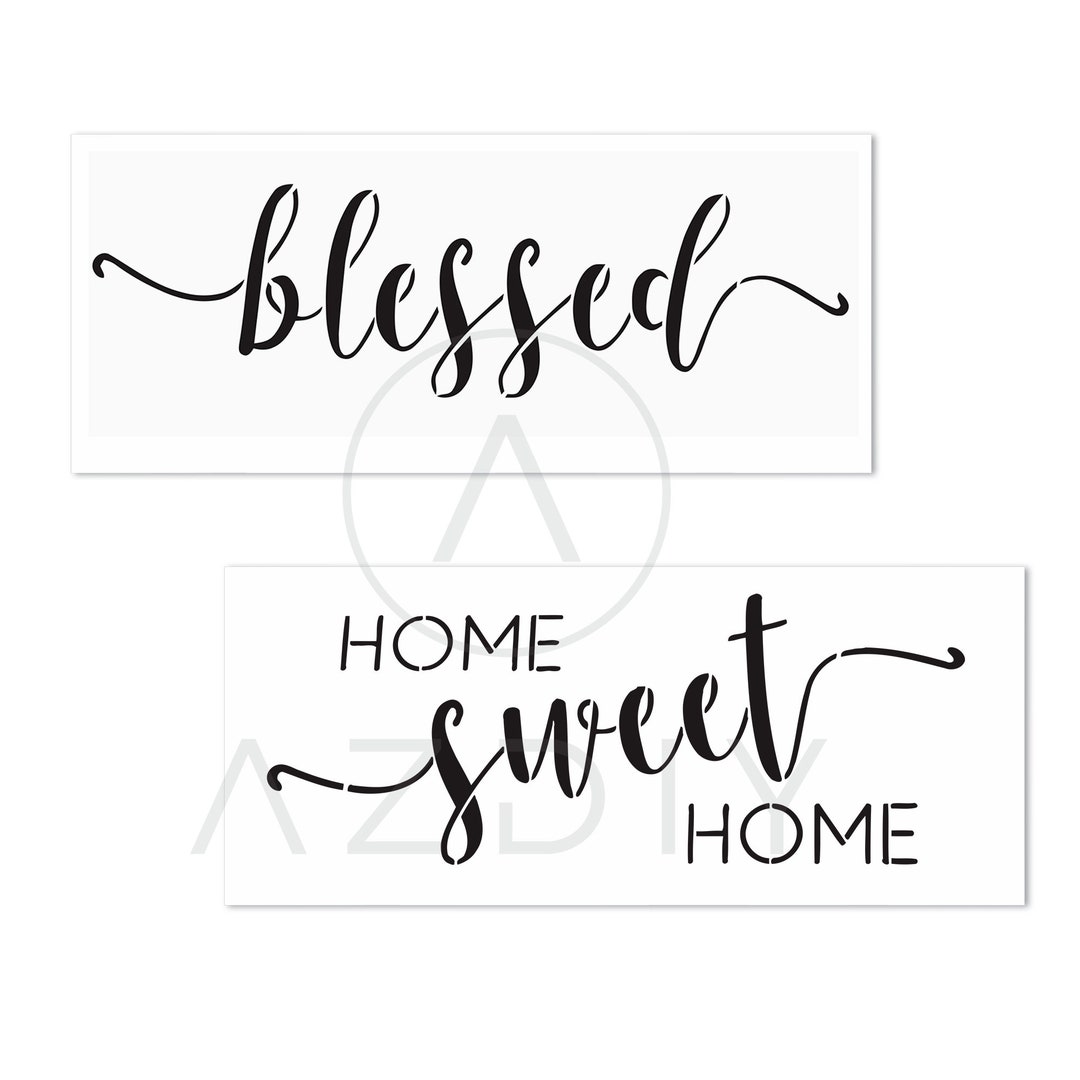 2 PCS Home Sweet Home Blessed Stencils AZDIY Reusable Sign Stencil Set for Painting on Wood
