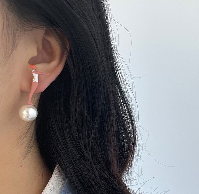 Diver Swimmer Female Earrings Pearl Athlete Platform Diving Cute Enamel