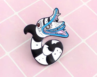 Enamel pin brooch| Sea snake pin brooch| Sea monster pin brooch| Tim Burton badge pin| Cult