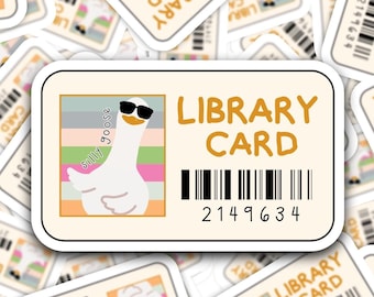 Sticker gans bibliotheekkaart, vinylsticker gans bibliotheekkaart, gestanste sticker lenerskaart, leesgrage boekenclubsticker, sticker gansclub