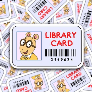 Arthur-bibliotheekkaartsticker, Arthur-bibliotheekkaart gestanste sticker, bibliotheekkaartsticker, gestanste sticker boekenliefhebber, boekenclubsticker