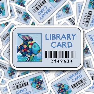 Pegatina para tarjeta de biblioteca con forma de pez arcoíris, pegatina de vinilo con forma de pez arcoíris, pegatina troquelada para tarjeta de biblioteca con forma de pez arcoíris, pegatina nostálgica para profesores