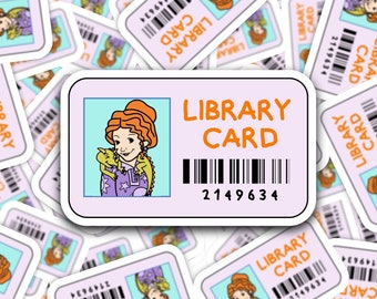 Miss Frizzle Liz bibliotheekkaart sticker, Miss Frizzle Liz bibliotheekkaart vinyl sticker, jaren 90 nostalgie bibliotheekkaart sticker, jaren 90 sticker