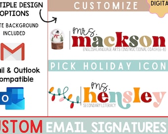 Custom Winter Holiday Teacher Name Email Signature, Personalized Name Email Signature, Seasonal Teacher Email Signature, Email Signature