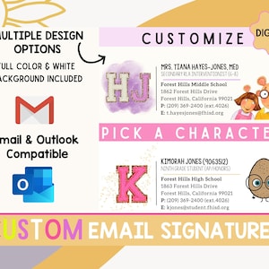 Custom Teacher Email Signature, Personalized Teacher Email Signature, Chenille Varsity Email Signature, Book Character Email Signature