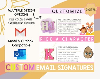 Custom Teacher Email Signature, Personalized Teacher Email Signature, Chenille Varsity Email Signature, Book Character Email Signature