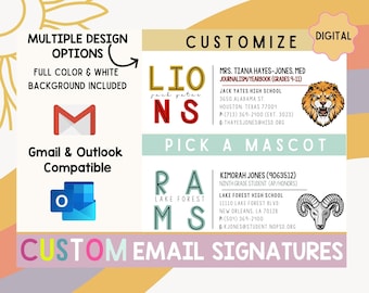 Custom School Mascot Email Signature, Customized Teacher Email Signature, Personalized School Mascot Email Signature, School Mascot Email