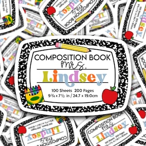Conjunto de 8 adesivos personalizados para cadernos de composição, adesivos para cadernos de composição de professores, adesivos recortados para cadernos de composição, conjunto de 8 adesivos