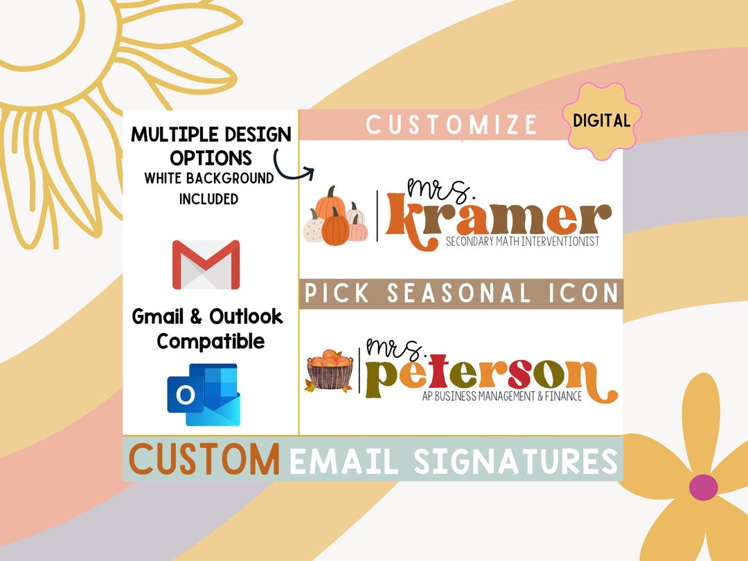 Custom Fall Holiday Teacher Name Email Signature, Personalized Name ...